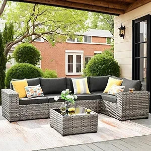 6 Pieces Patio Furniture Set Outdoor Sectional Sofa Couch with Comfy Cushions and Deep Seat