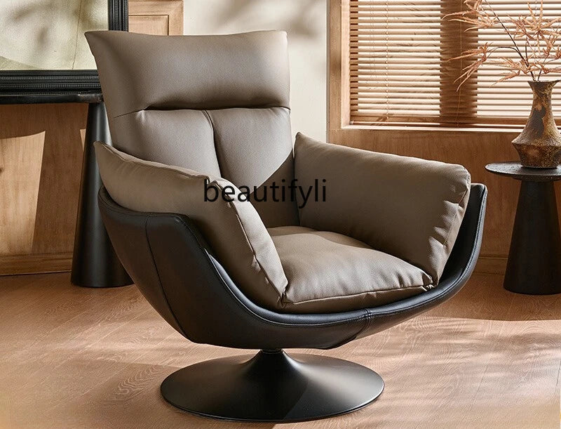 Single sofa chair rotatable living room balcony designer antique leather leisure lazy sofa H