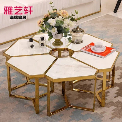 Creative Simple Modern Stainless Steel Marble Coffee Table Living Room Coffee Table Side Table