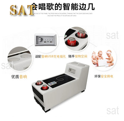 for Modern Living Room Sofas L Shape Corner Italian Genuine Leather Couch with Speake,Radio,USB, Bluetooth, Cup Holder
