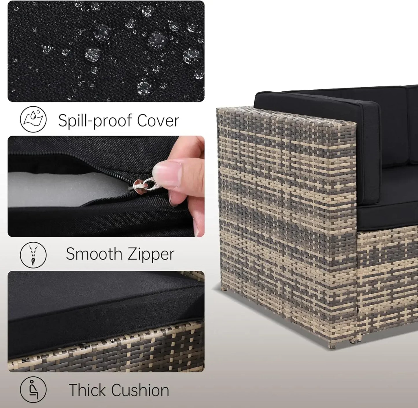 8 Pieces Outdoor Wicker Rattan Patio Furniture Sectional Set, Glass Top Table with Hidden Storage