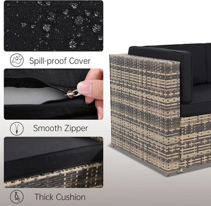 8 Pieces Outdoor Wicker Rattan Patio Furniture Sectional Set, Glass Top Table with Hidden Storage