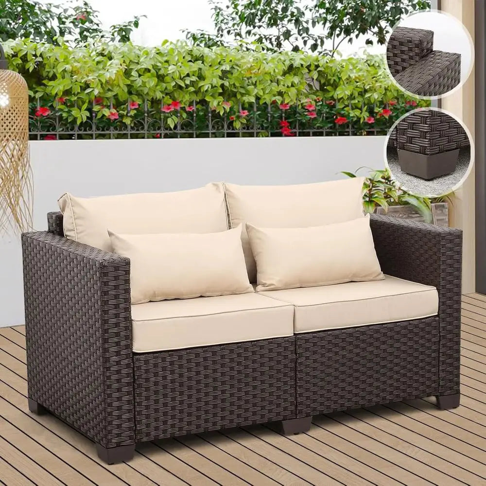 Outdoor Furniture Loveseat Sofa Patio Furniture Small Sofa 2 Seater Couch with Anti-Slip Cushions Lumbar Pillow and Waterproof C