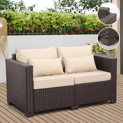 Outdoor Furniture Loveseat Sofa Patio Furniture Small Sofa 2 Seater Couch with Anti-Slip Cushions Lumbar Pillow and Waterproof C