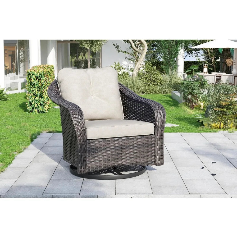 Brown Outdoor Wicker Swivel Glider Rocking Chair with Water-Resistant Cushions