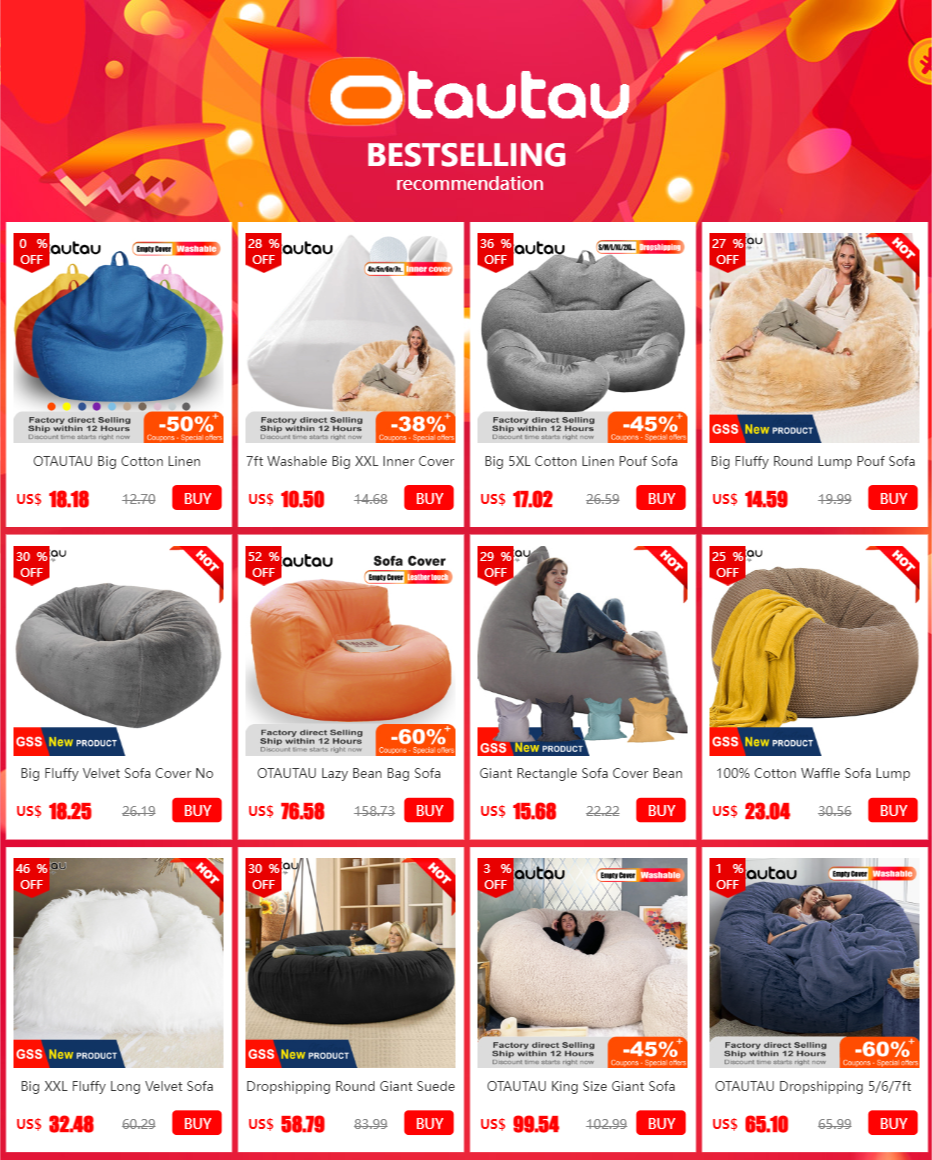 OTAUTAU 3-seat Retro Faux Leather Bean Bag Sofa Cover SF003【No Filler Inside ! You Need To Buy The Filler By Yourself！】