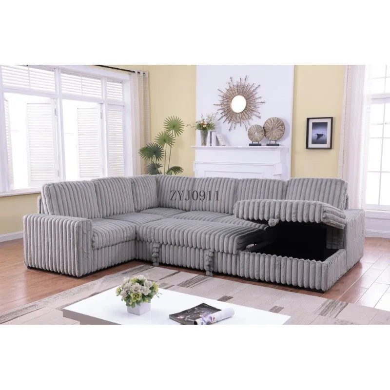 122" pull-out sofa, plush fabric sofa bed ports and comfortable upholstery, oversized U-shaped sectioned sofa