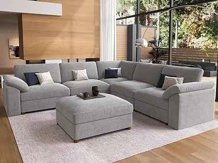 Modular Sectional Couch,Chenille Large L Shape Sectional Sofa Modern Luxury Deep seat Modular Sofa Removable and Washable,White