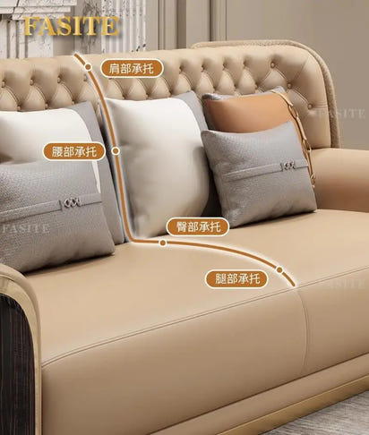 Italian light luxury leather sofa modern high-end straight row villa large flat floor