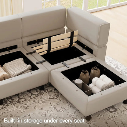 Grey Velvet Modular Sectional Sofa L-Shape Reversible Chaise Storage 4-Seat Living Room, Customized