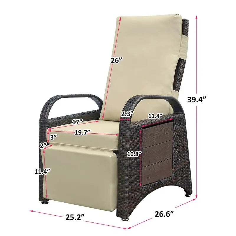 Adjustable Outdoor Recliner Chair, PE Wicker Lounge Chair with Removable Cushion, Modern Ergonomic Armchair for Home and