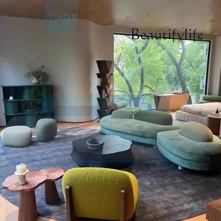 1PCS kXS French Pebble Sofa Designer Large Flat Layer Love Special-shaped Green Fabric Module Combination Arc