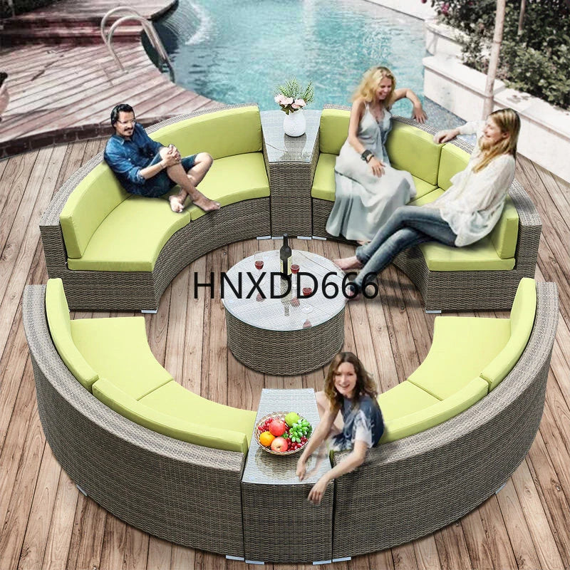 Outdoor round rattan sofa combination curved living room sofa