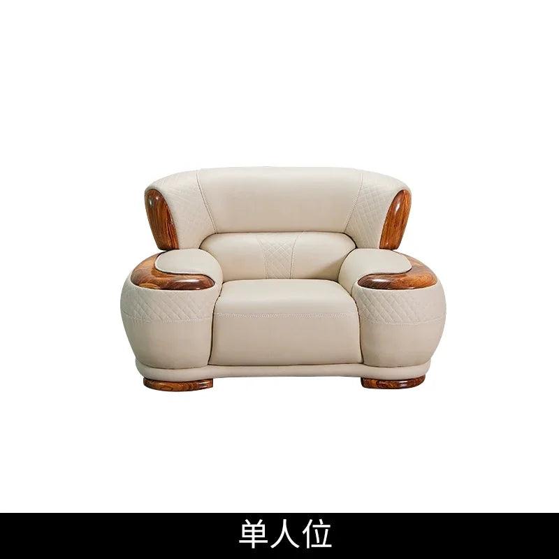 New Chinese ebony leather sofa living room modern first layer cowhide 1234 combination  FT