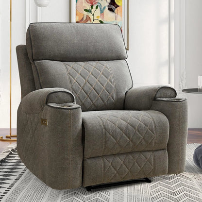 HAOMARKETS Electric Recliner Chair, Soft Fabric Power Recliners with Metal Cup Holders, Single Overstuffed Heavy Duty Reclining