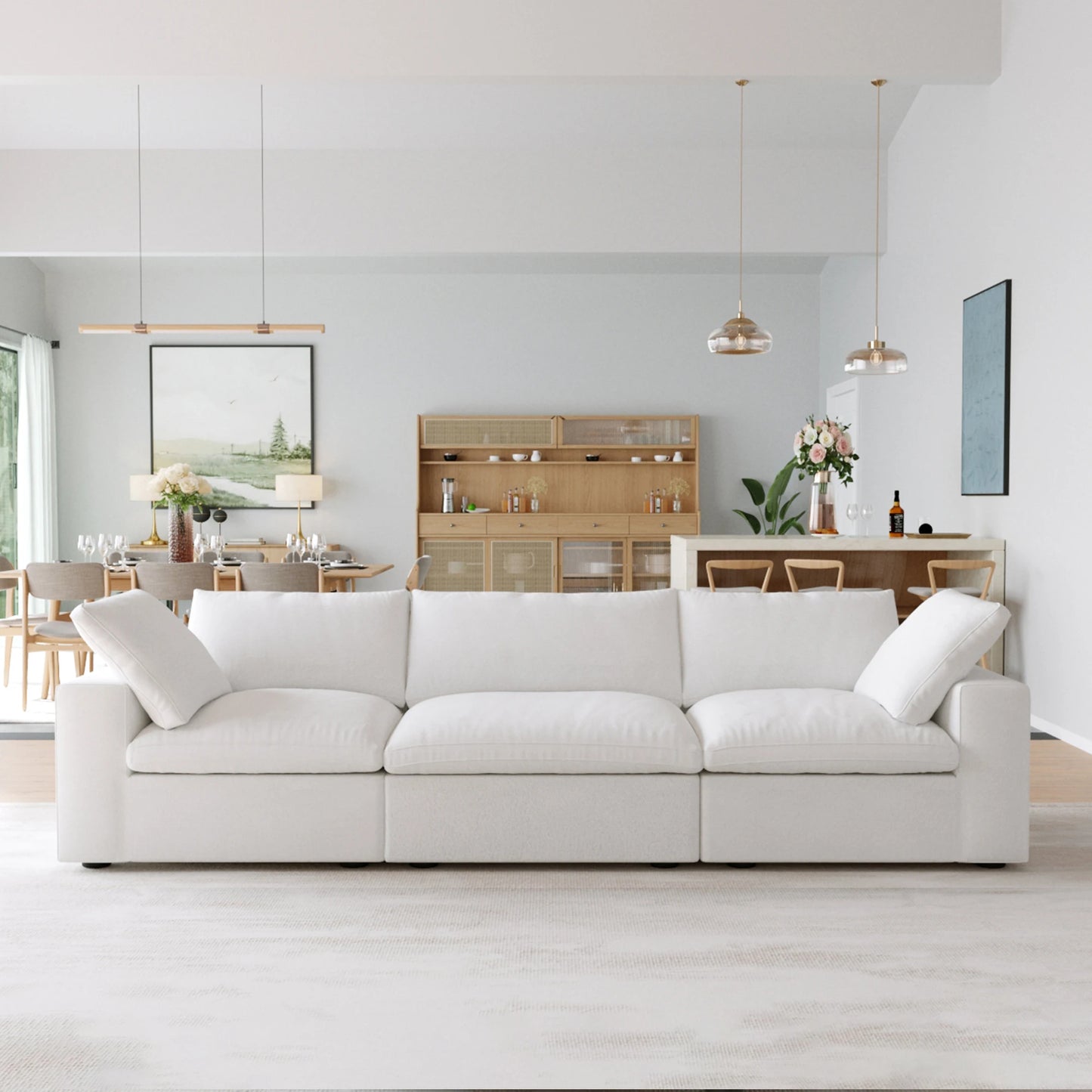 Living room inventory washable modern U-shaped 4-seat family white cloud modular combination sofa set
