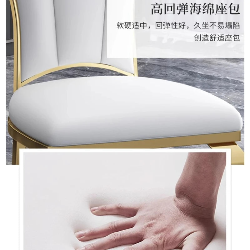 Modern simple stainless steel luxury hotel dining chair high-end soft bag white leather back chair fashionable home dining chair