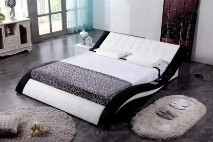Leather Bed Furniture Master Bedroom Double Bed, Nordic, Simple Multifunctional Soft Bag Bed Smart Bed With LED Light Outlet