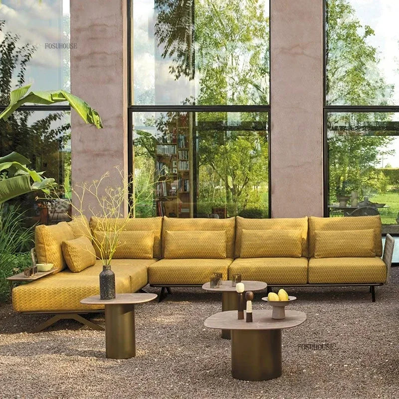 Nordic Designer Outdoor Garden Sofas Villa Leisure Area Lazy Sofa Home Balcony Sofa Chair Combination Luxury Outdoor Furniture L