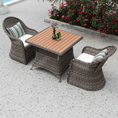 US Retro Outdoor Rattan Cafe Restaurant Table and Chair Combination Open-air Courtyard Garden Rattan Dining Table and Chairs