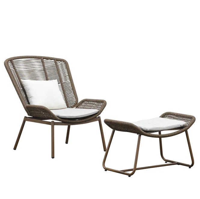 Modern Garden Lounge Chair Set: Chairs and Footstool Suitable for Courtyards and Gardens Leisure Areas