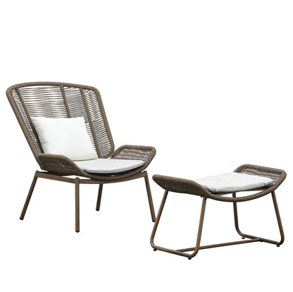 Modern Garden Lounge Chair Set: Chairs and Footstool Suitable for Courtyards and Gardens Leisure Areas