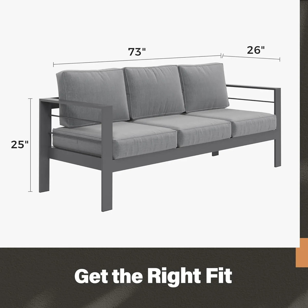 Outdoor Couch Aluminum Patio Furniture Sofa, 3-Seat All-Weather Metal Outdoor Patio Furniture with Cushions,Dark, Customized