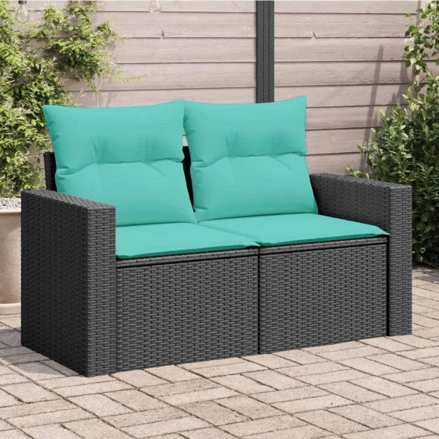 Patio Sofa with Cushions 2Seater Black Poly Rattan