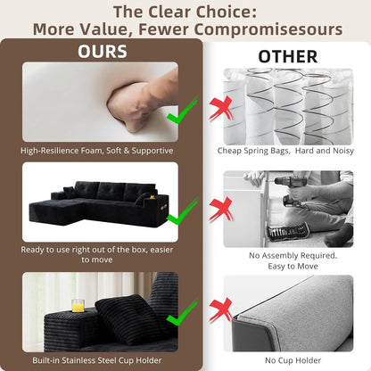 109" Boneless Couches for Living Room, Modular Sectional Sofa with Oversized Chaise, L-Shape Cloud Couch with Deep, Customized