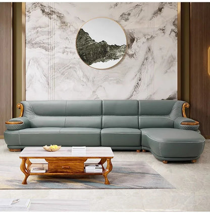Modern minimalist, ebony leather sofa, new Chinese combination
