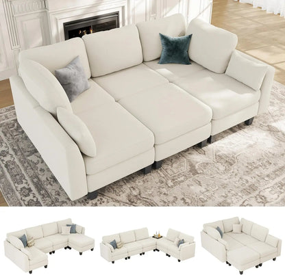 Modular Sectional Sofa, 6 Seaters Modular Sleeper Sofa Couch, Comfy Sectionals Couches Bed, Convertible Sofas with Ottomans