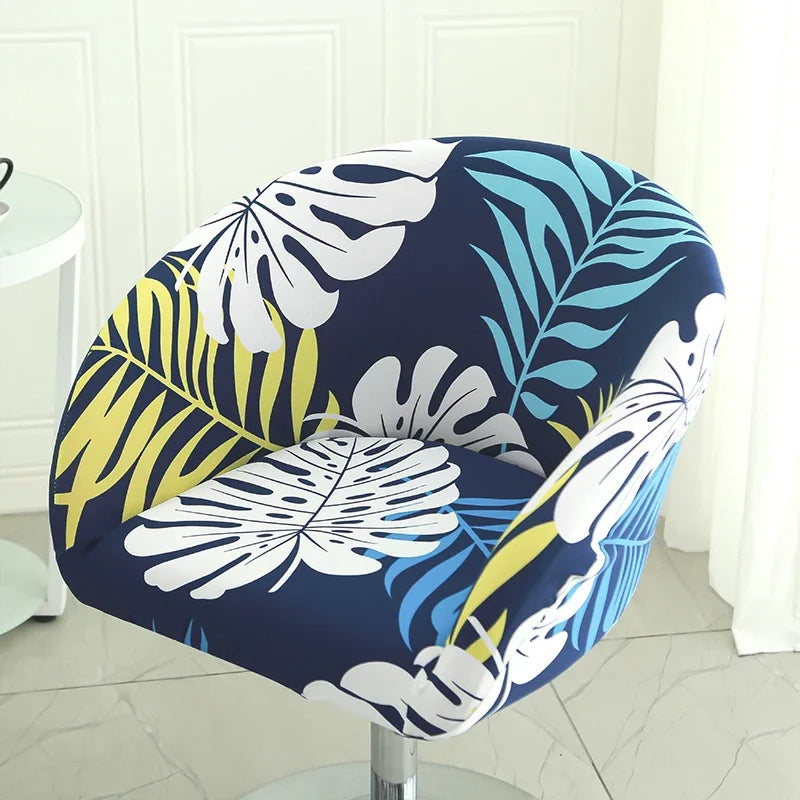 Elastic Bar Low Back Chair Cover Semi-Circular Print Elastic Living Room Bedroom Restaurant Hotel Dining Dustproof Chair Cover