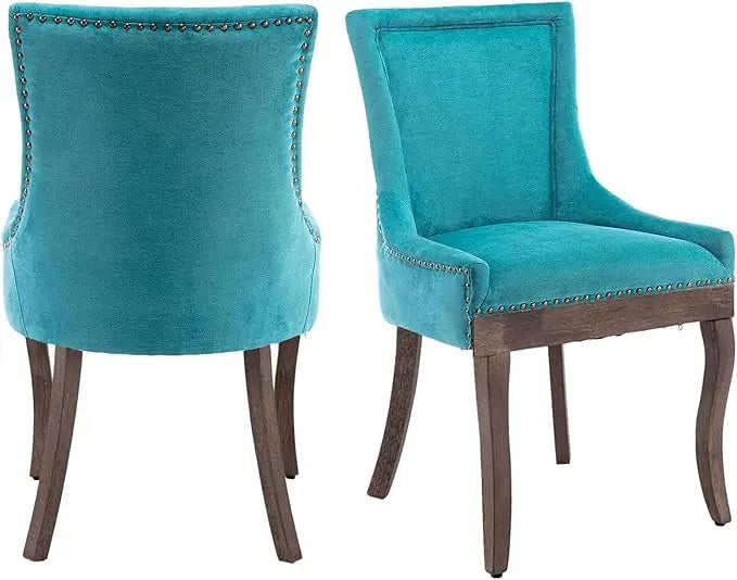Fabric Upholstered Side Chairs Set of 2, Solid Wood Kitchen Dining Room Chairs with Nailheads Legs (Fabric Beige)