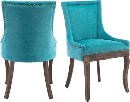 Fabric Upholstered Side Chairs Set of 2, Solid Wood Kitchen Dining Room Chairs with Nailheads Legs (Fabric Beige)