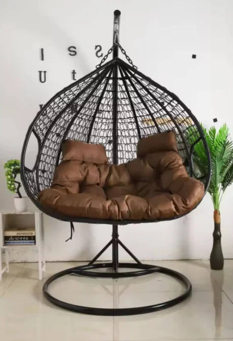 Swing Outdoor Furniture Rope Chair Modern Wicker Rattan Balcony Garden Hanging Double Egg Swing Chair with Metal Bracket