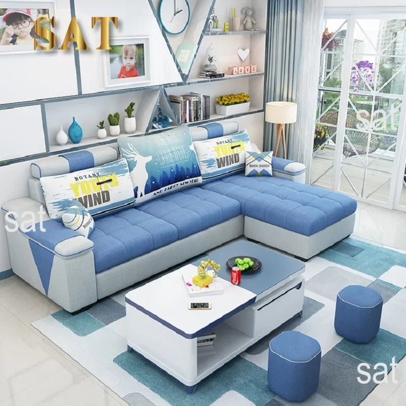 small apartment simple modern living room removable and washable corner three seat fabric sofa