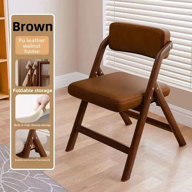 PU Leather Folding Chair Metal Frame Wood Grain Finish Comfortable Padded Seat Space Saving Dining Office Makeup Desk Chair