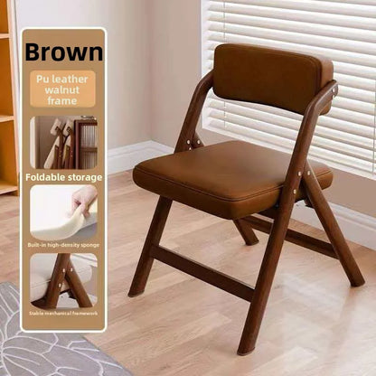 PU Leather Folding Chair Metal Frame Wood Grain Finish Comfortable Padded Seat Space Saving Dining Office Makeup Desk Chair