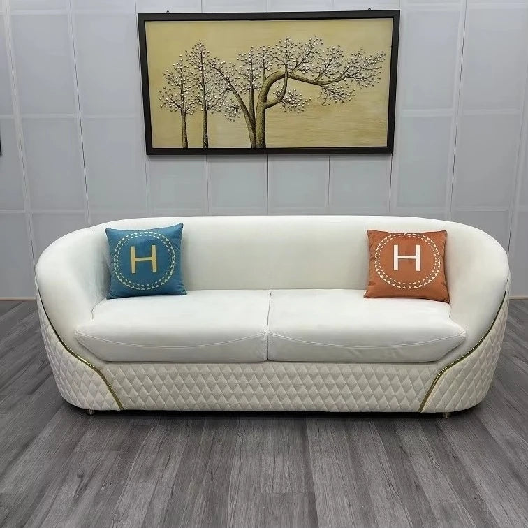 High Quality Luxury 2-3 Seater Stainless Steel Lounge Sofa Velvet Upholster Couch for Home & Hotel Home Furniture Set