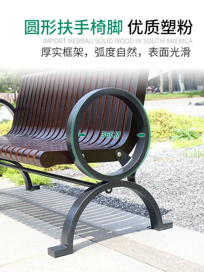 Outdoor solid wood park chair Outdoor community square rest Retro wood waterproof backrest Leisure bench