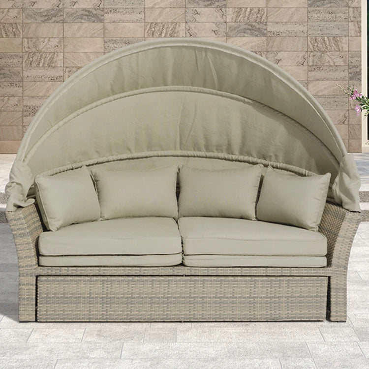 Aluminium Metal Outdoor Sun Lounger Day Bed with Canopy Wickrer Garden Sofa for Courtyard Beach Daybed for Hotel or Park