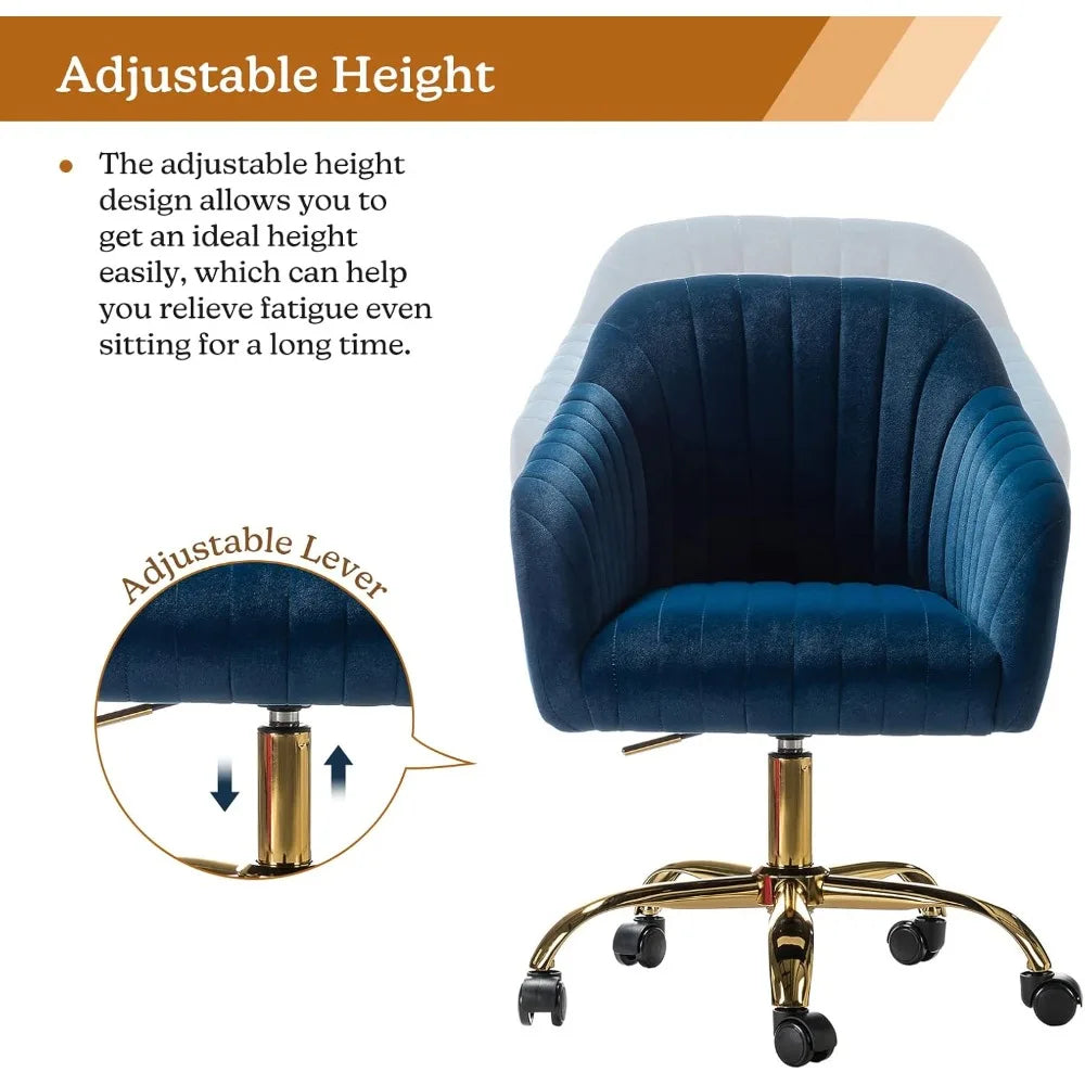 Velvet Home Office Desk Chair, Modern Cute Computer Task Chair, Wheels Swivel Height Adjustable Upholstered Vanity Chair for Wo