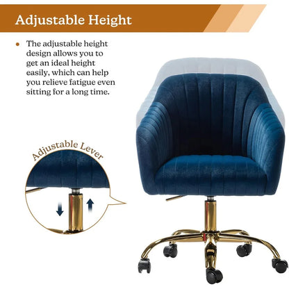Velvet Home Office Desk Chair, Modern Cute Computer Task Chair, Wheels Swivel Height Adjustable Upholstered Vanity Chair for Wo