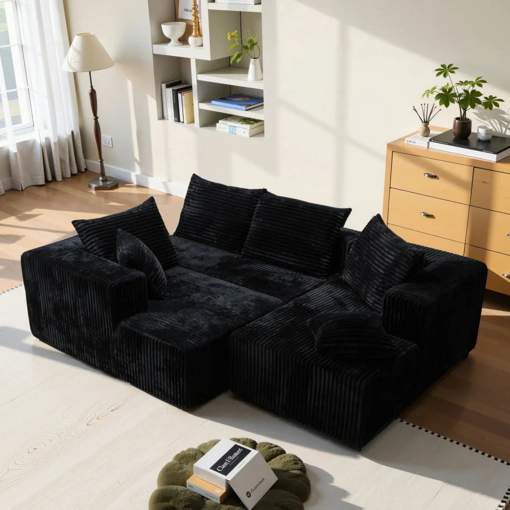 U-shaped Modular Sofa: Modern Minimalist Corduroy, No Assembly, Comfortable Living/Bedrooms (Black)