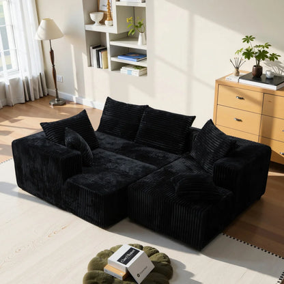 U-shaped Modular Sofa: Modern Minimalist Corduroy, No Assembly, Comfortable Living/Bedrooms (Black)