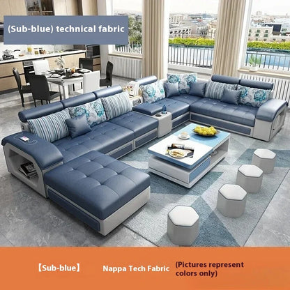 Linlamim Fabric Sofa Set Furniture Living Room Sofa Set with USB and Stools / Big U Shape Cloth Couch Sofas for Home Furniture