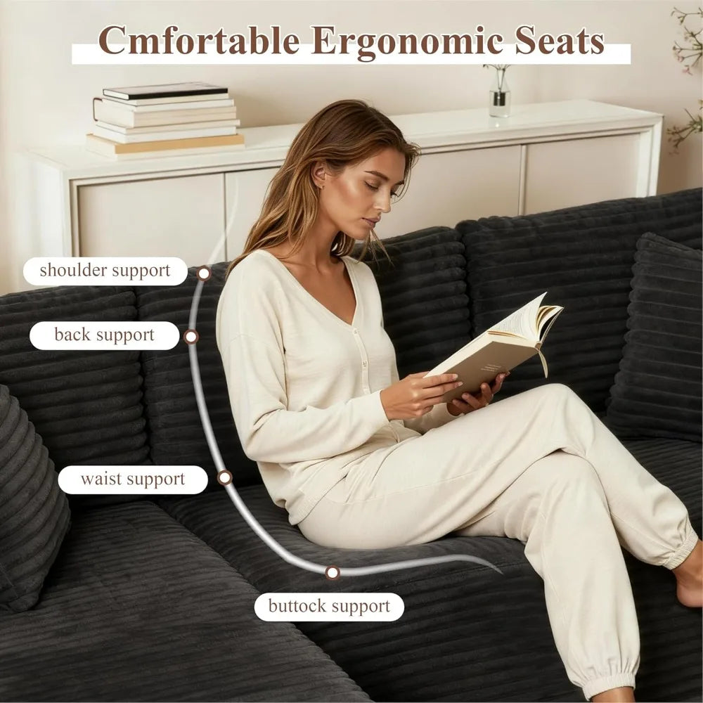 105'' Boneless Cloud Couch Modular Sectional Sofa, Comfy L Shaped Upholstered Corduroy Sectional Couches for Living Room