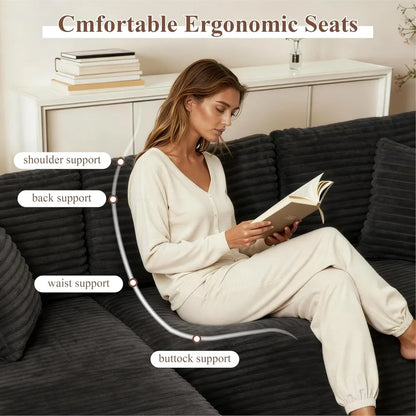 105'' Boneless Cloud Couch Modular Sectional Sofa, Comfy L Shaped Upholstered Corduroy Sectional Couches for Living Room