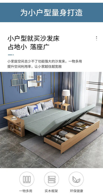 custom. [2675 People Favorited] Solid Wood Sofa Bed Small Apartments, Multifunctional Living Room Study Room, Push-Pull Fold