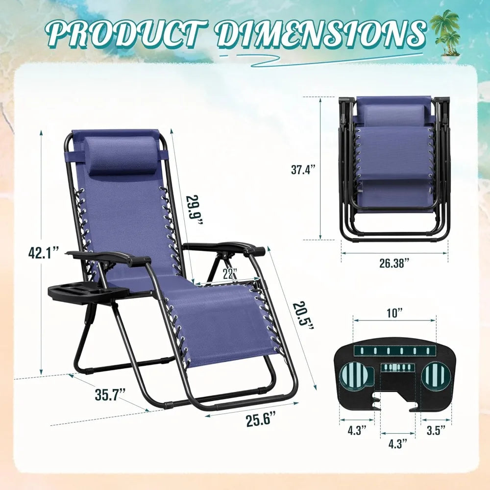 Zero Gravity Chair Patio Folding Lawn Outdoor Lounge Gravity Camp Reclining Lounge Chair with Cup Holder Pillows for Pool